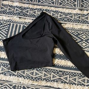 Black one arm cut out crop top